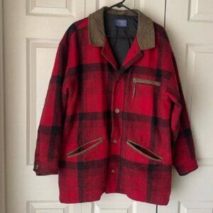 Pendleton | Vintage Red Black Plaid Virgin Wool Barn Coat. Made USA. Size Medium